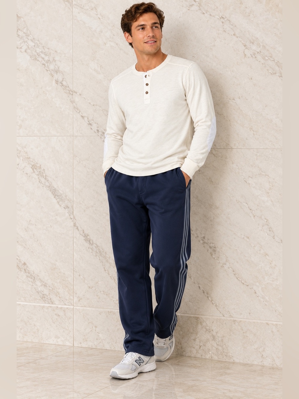 Navy Blue Side Stripe Track Pants | Sporty Athleisure Size Large